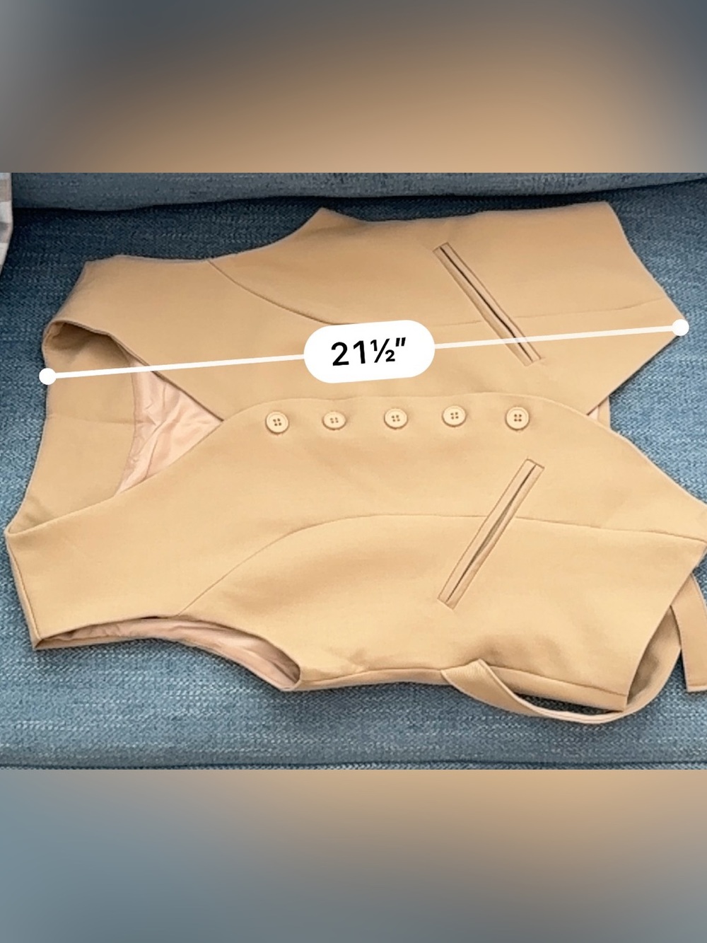 Classic Tan Tiered 2-pc Dress with Buttoned Vest - Picture 13 of 14